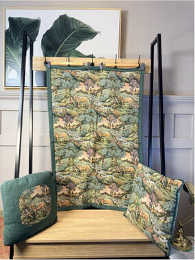 Vintage Hunting with Hounds Motif in the style Aubusson 1970s Tapestry Pillows